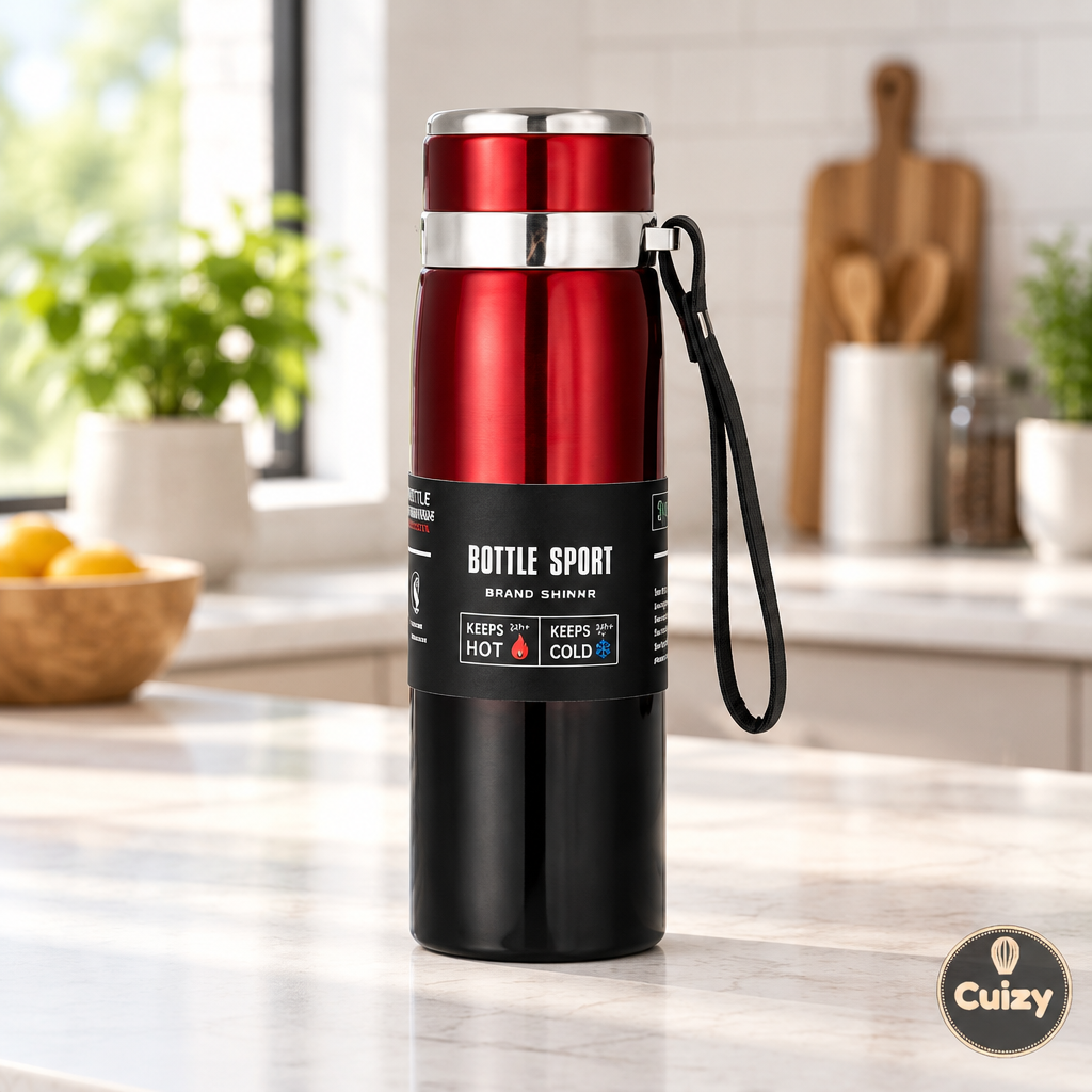 Bouteille isotherme inox 800 ml Cuizy Flask sur plan de travail