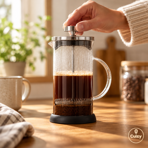 Cafetière à piston utilisée pour presser un café le matin