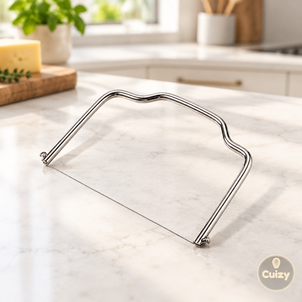 Coupe-fromage à fil en inox Cuizy Wire sur plan de travail