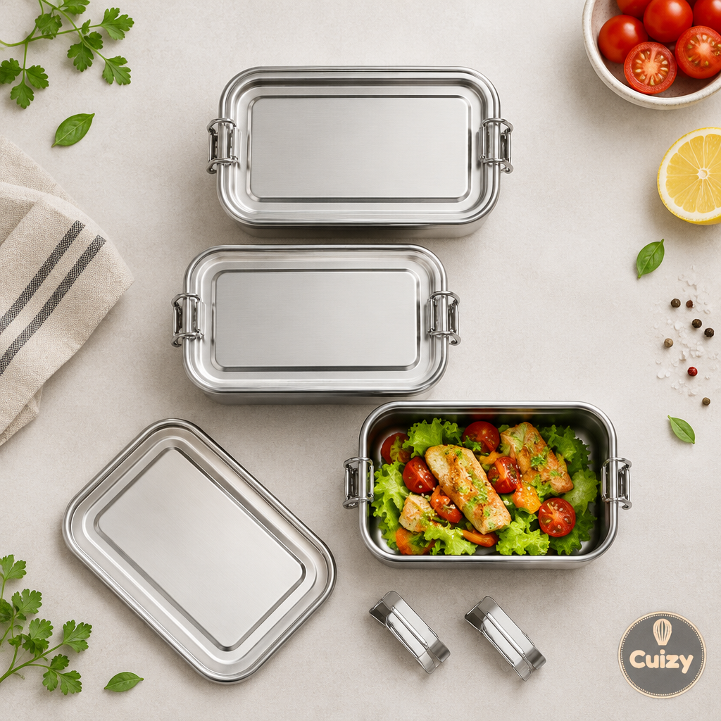 Vue du dessus de la boîte repas en inox