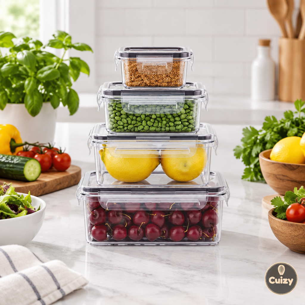 Boîtes de conservation empilées avec ingrédients de meal prep