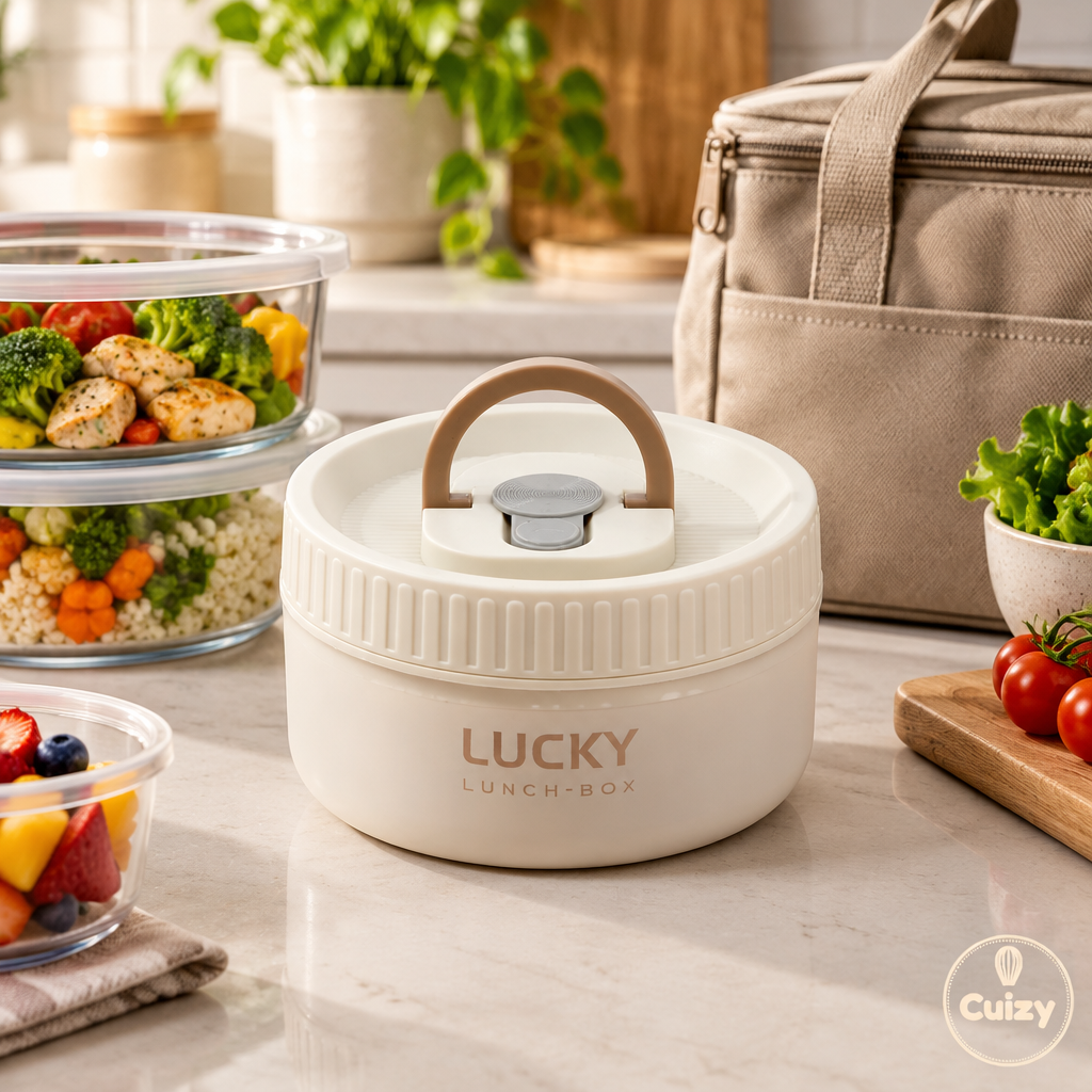Boîtes repas avec plats préparés et sac isotherme sur un plan de travail