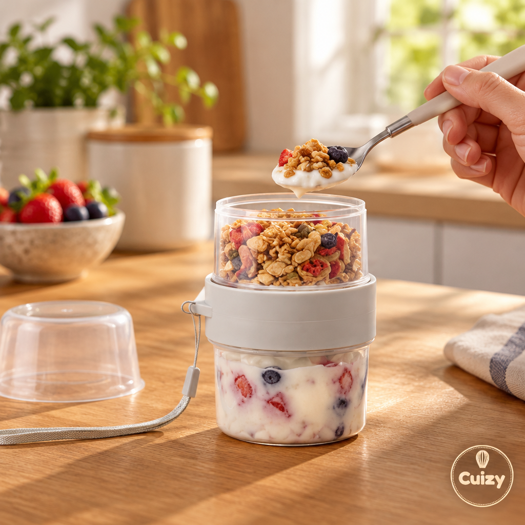 Pot double compartiment rempli de yaourt et de granola