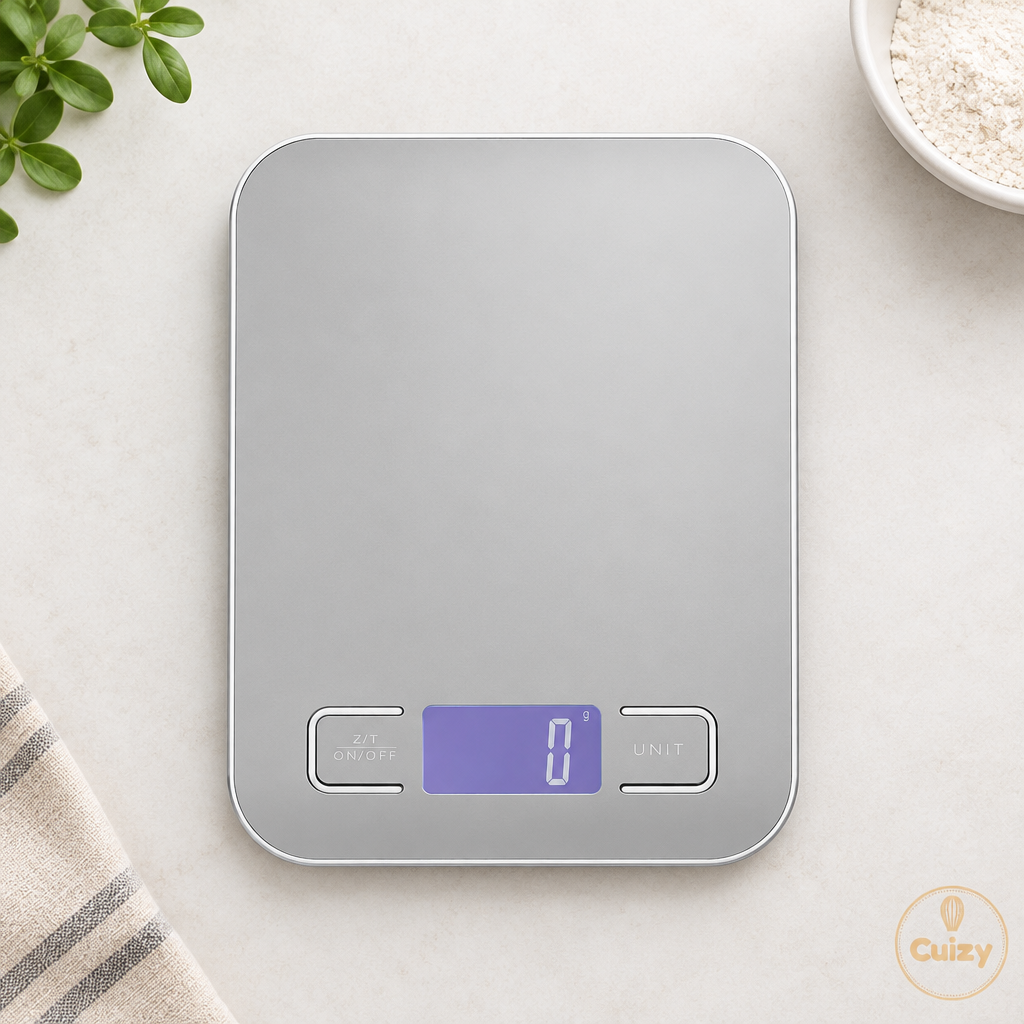 Vue du dessus de la balance de cuisine digitale