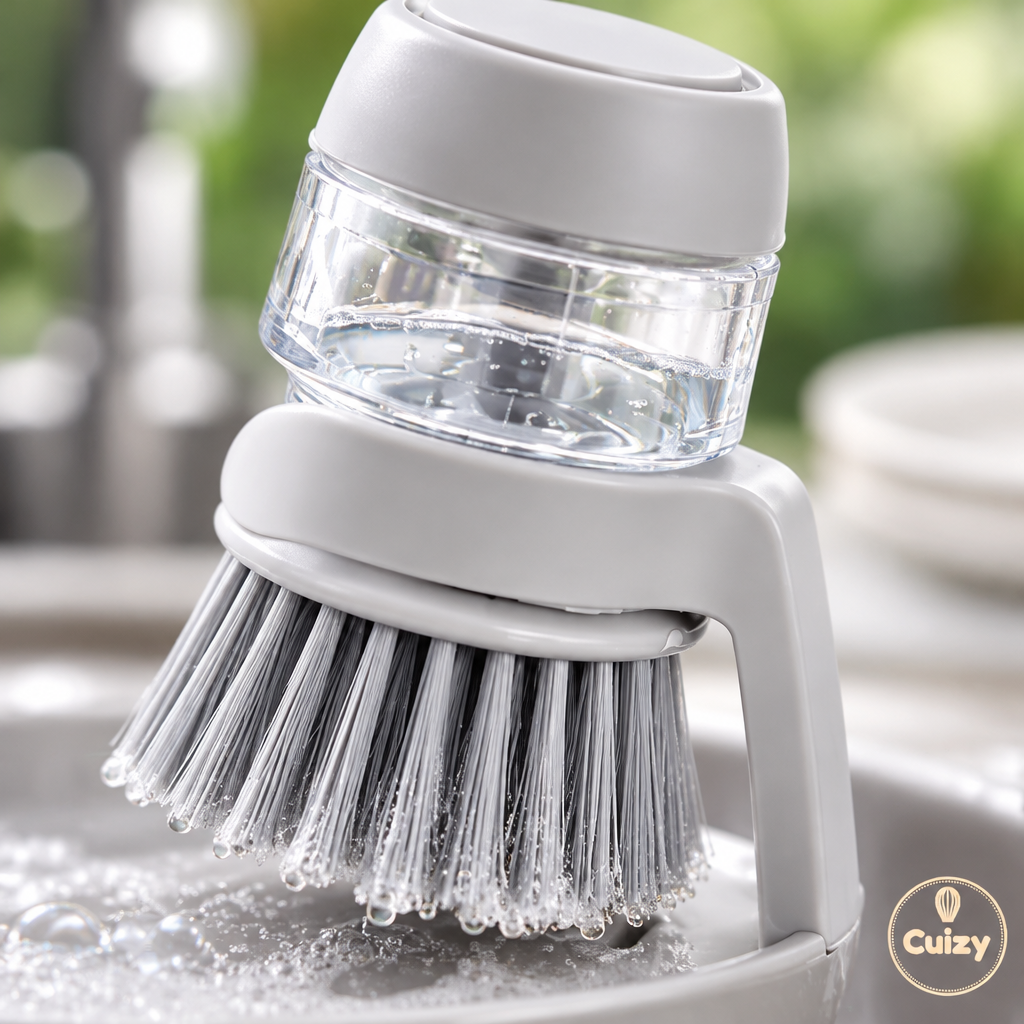 Gros plan sur les poils et le réservoir de la brosse