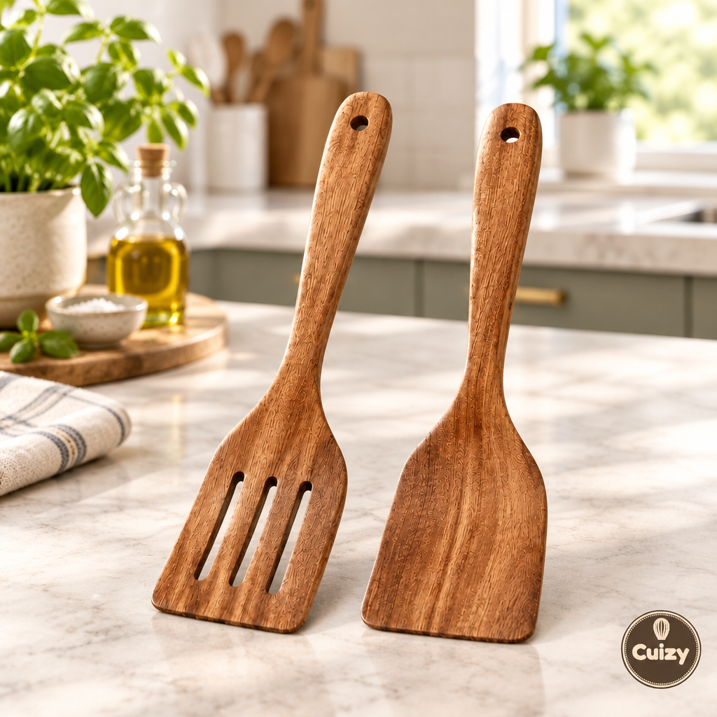 Set de 2 spatules en bois naturel Cuizy Wood
