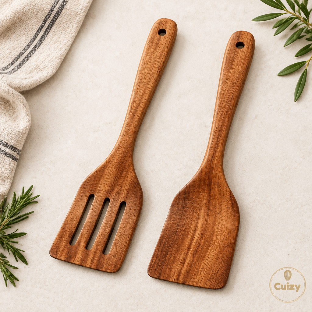 Vue du dessus des deux spatules en bois