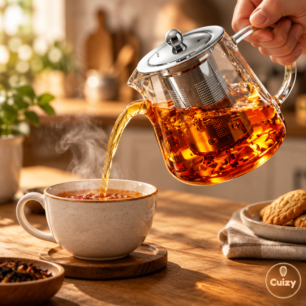 Service du thé dans une tasse avec de la vapeur