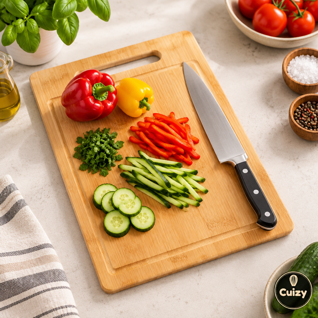 Planche en bois pour découper des légumes frais