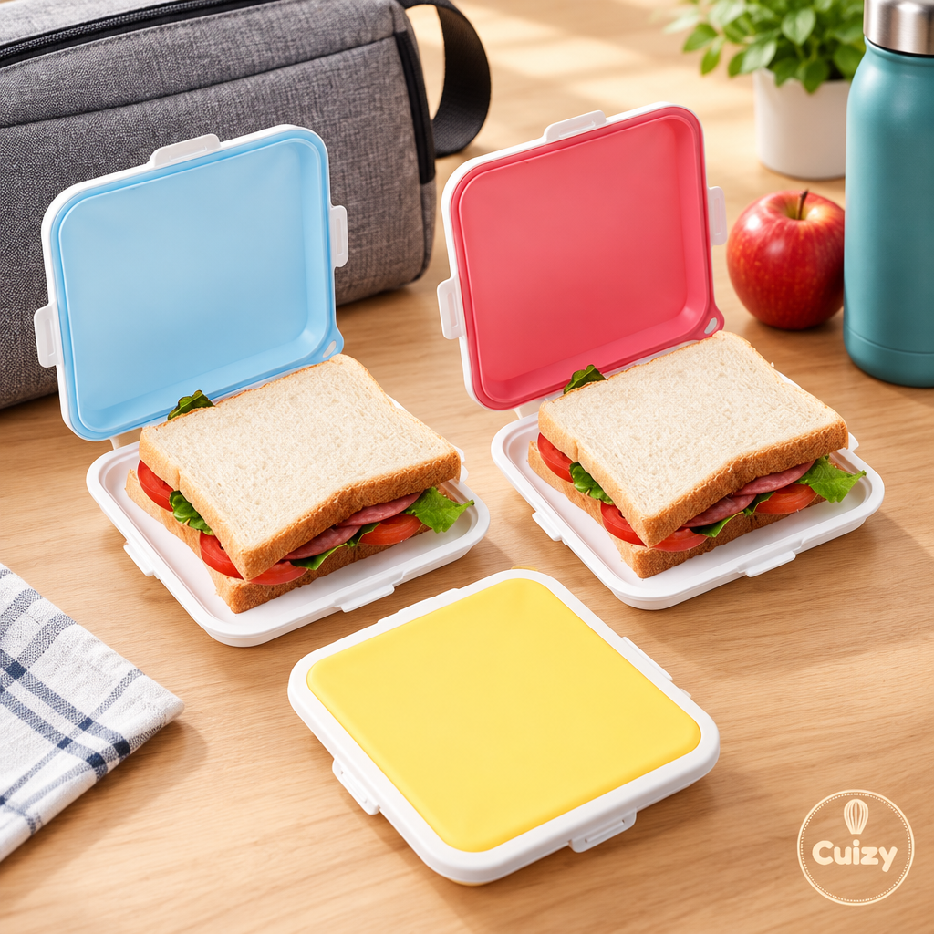 Boîte à sandwich sur un bureau avec sac repas et pomme