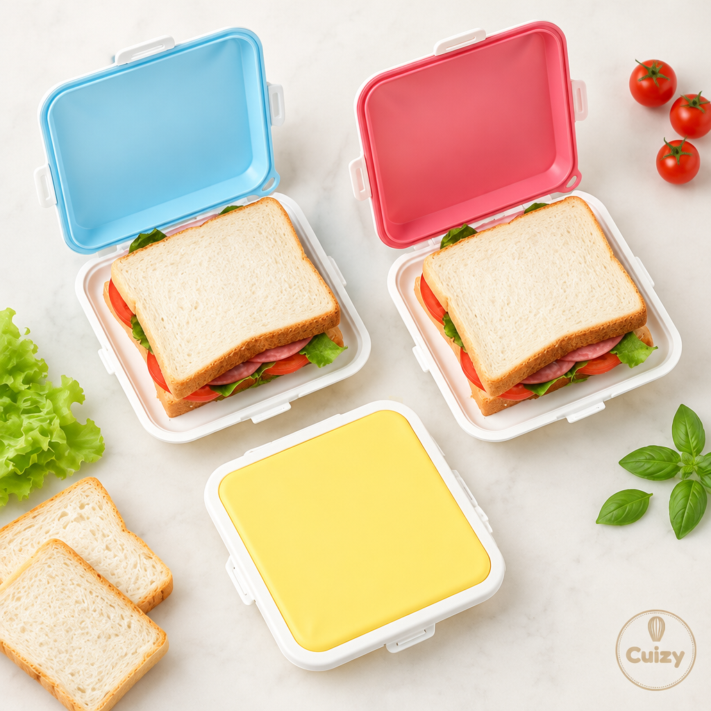 Vue du dessus de la boîte à sandwich en silicone