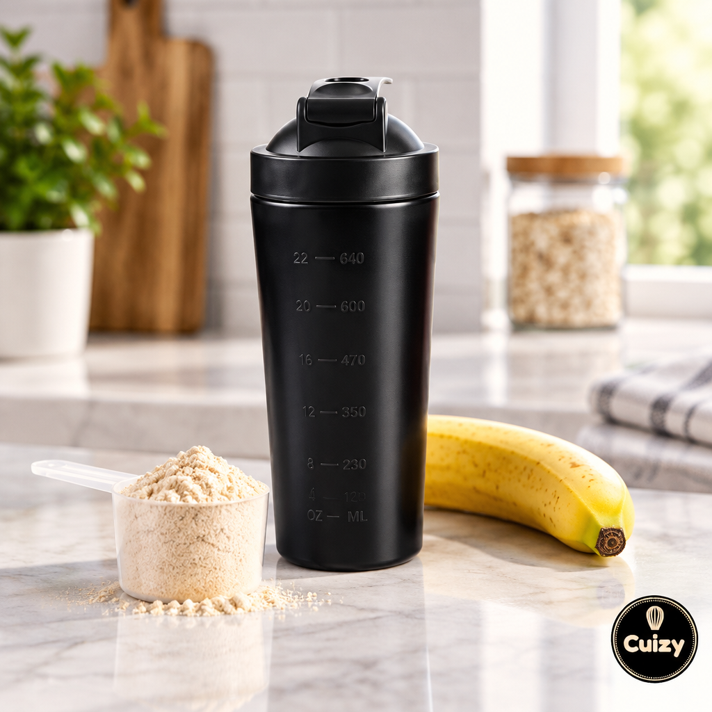 Shaker avec dosette de protéine et banane