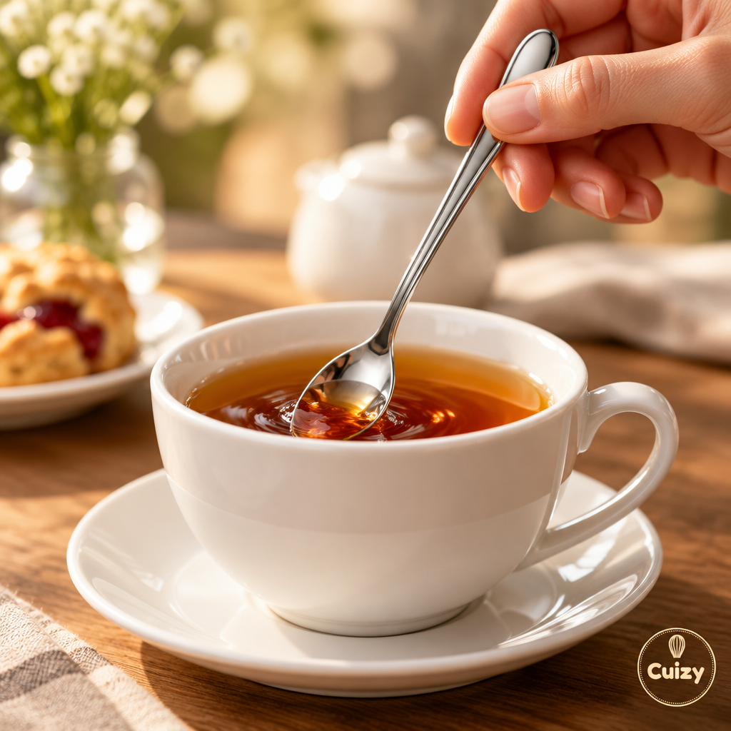 Cuillère remuant une tasse de thé