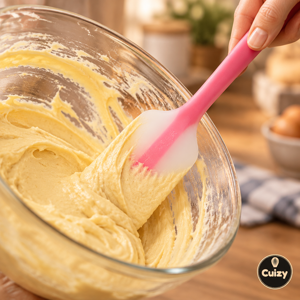 Spatule raclant la pâte d'un saladier
