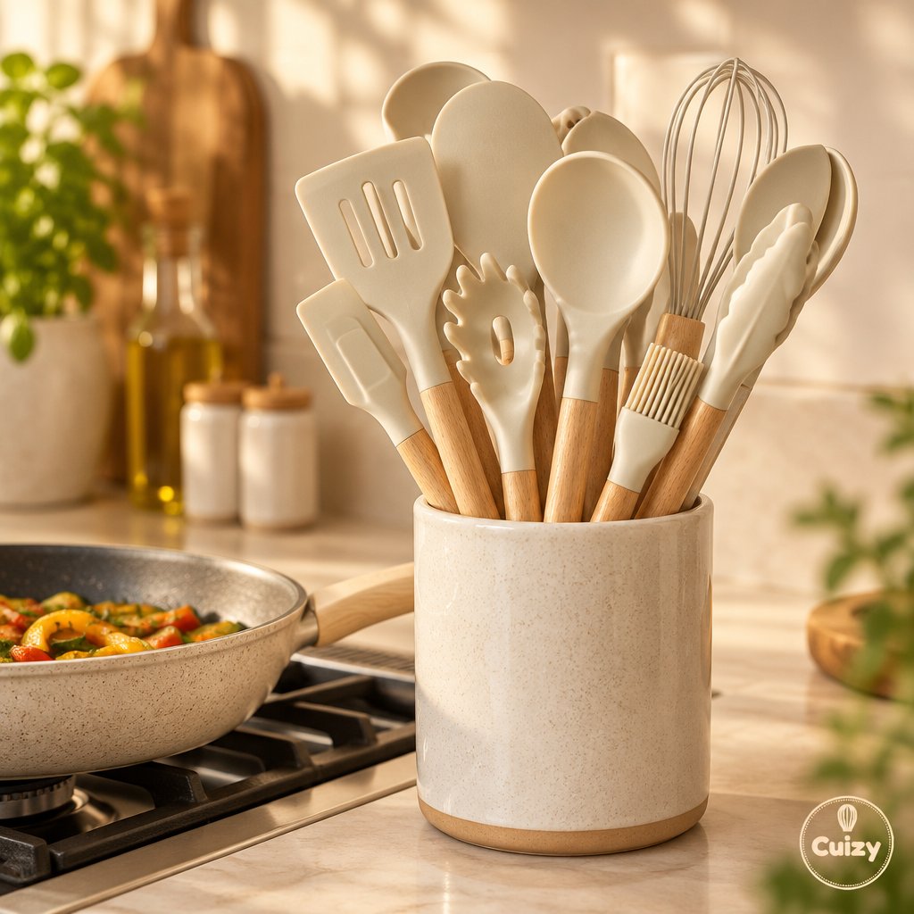 Ustensiles en silicone près d'une plaque de cuisson