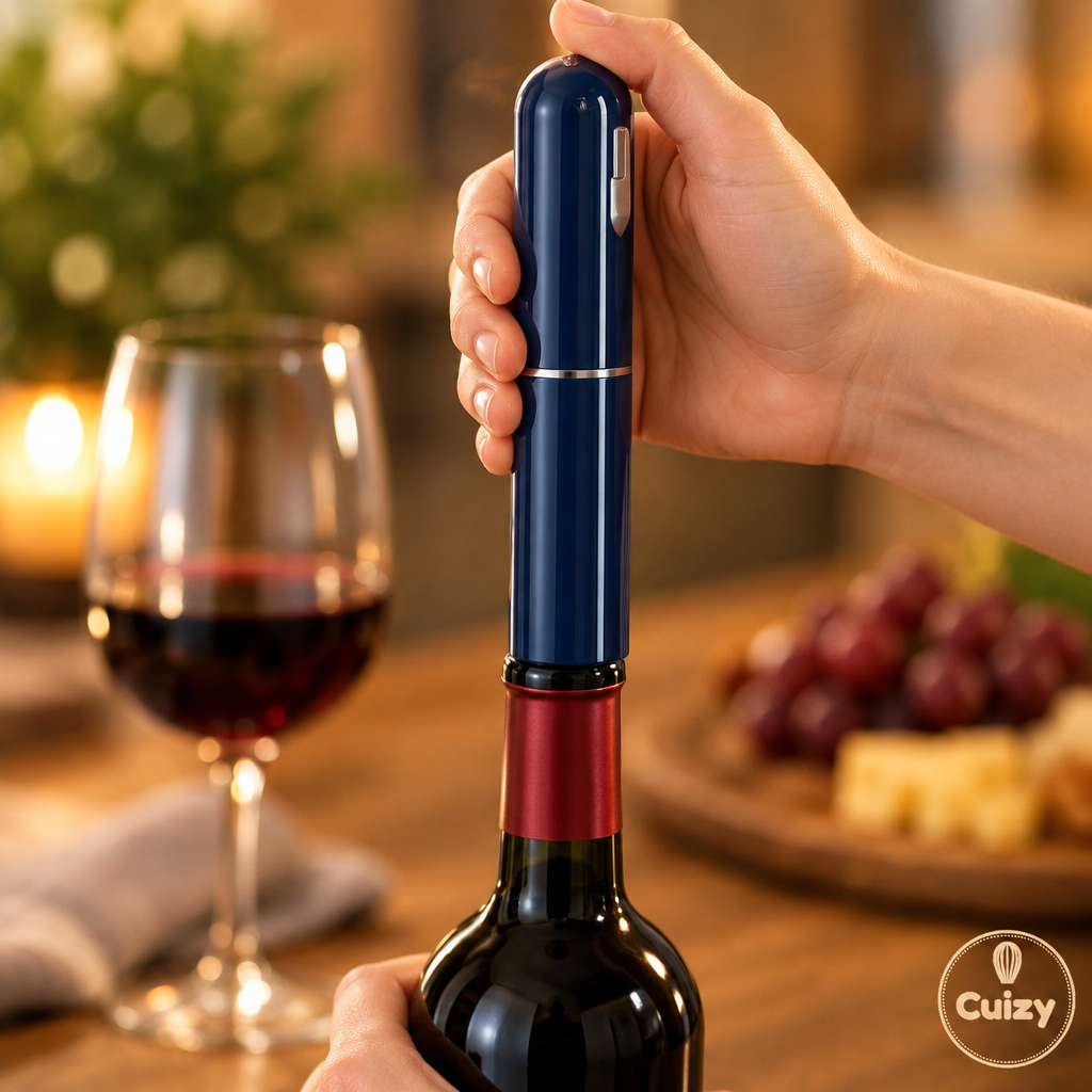 Ouvre-bouteille à air comprimé sur une bouteille de vin