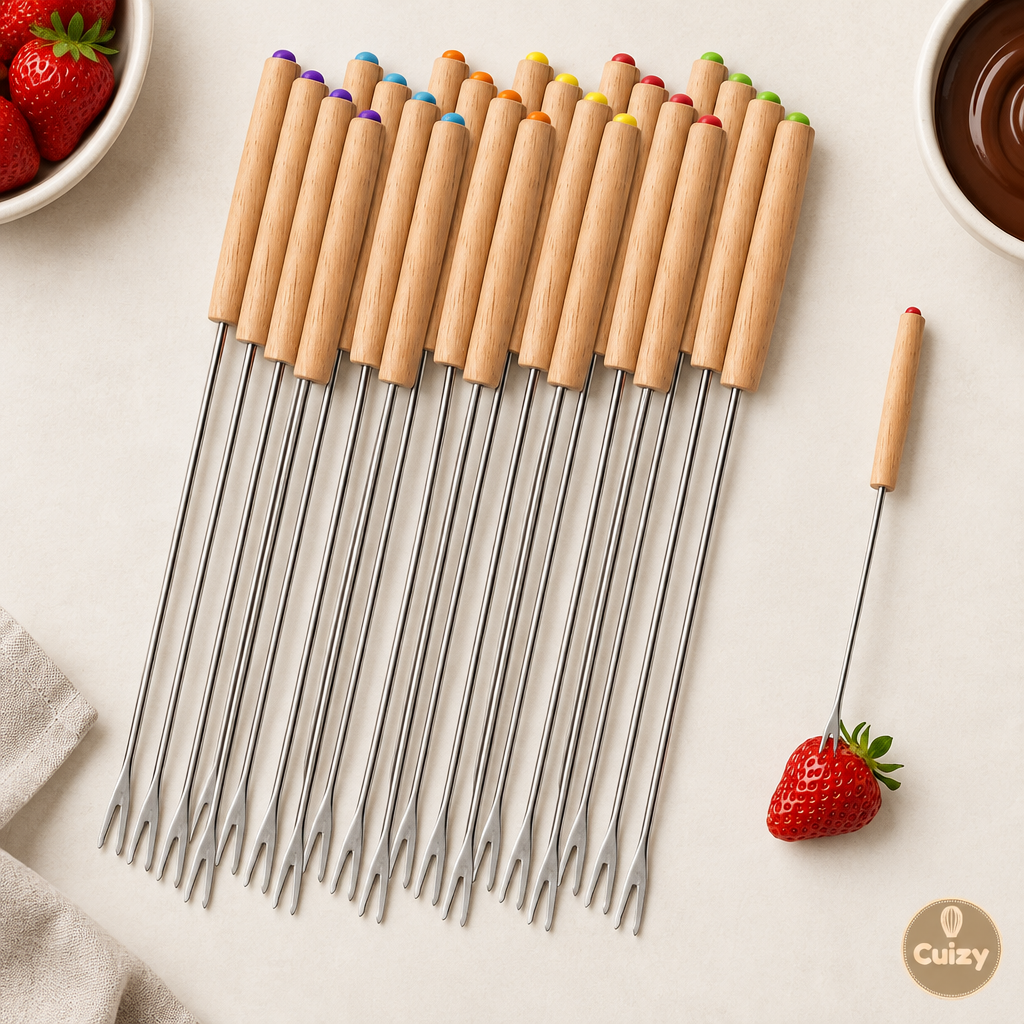 Vue du dessus des fourchettes à fondue