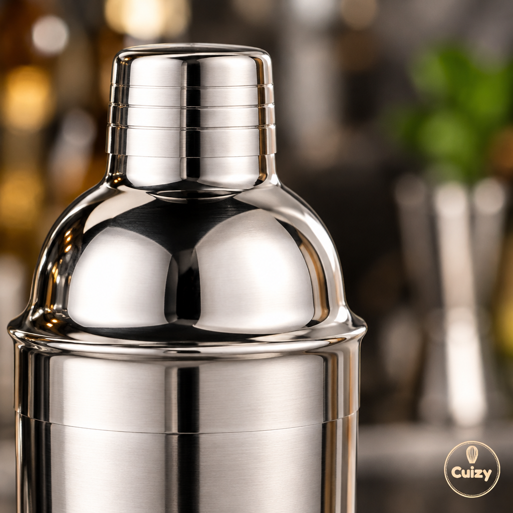Gros plan sur la finition inox du shaker