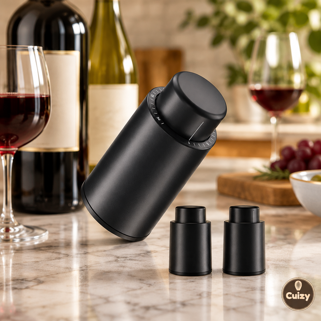 Bouchons sous vide près de bouteilles et verres de vin