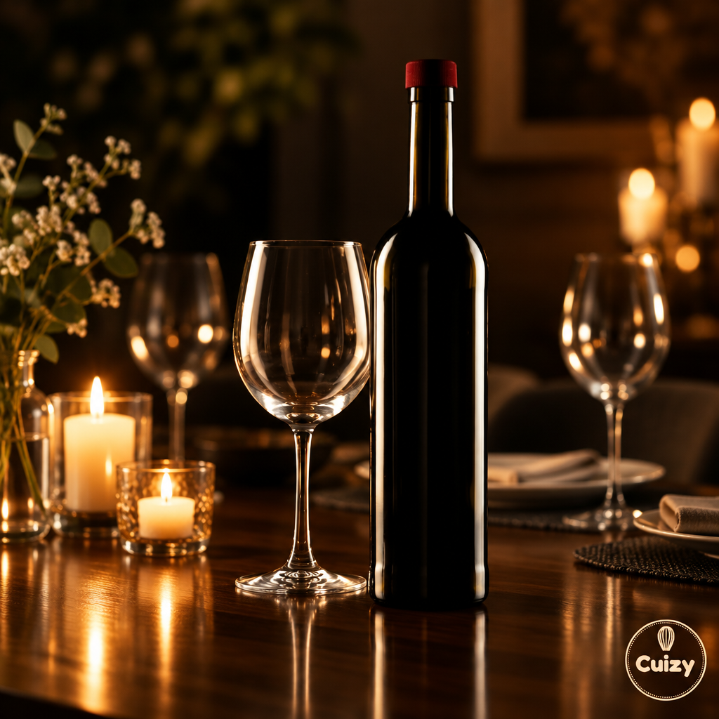 Carafe sur une table dressée avec verres de vin et bougies