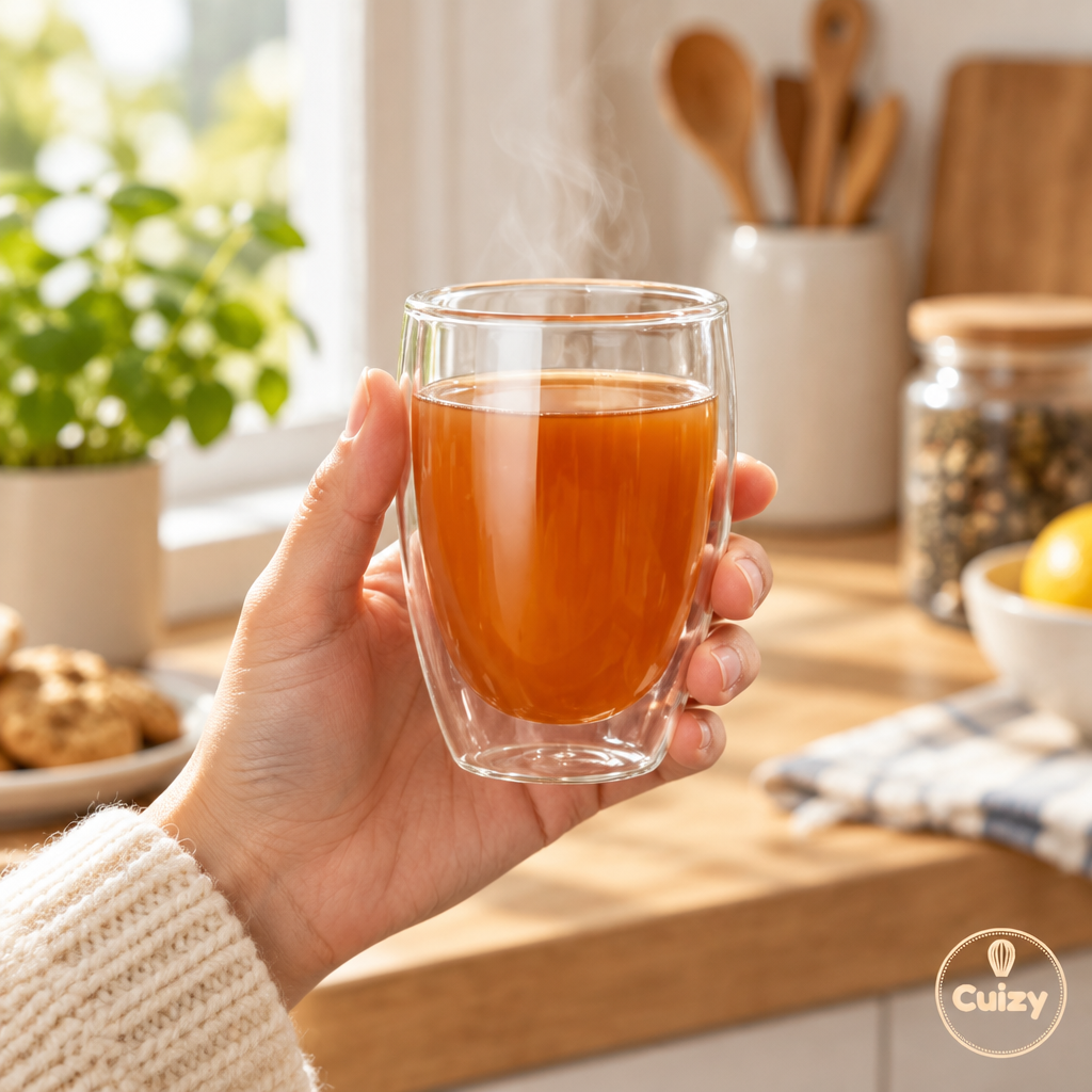 Tasse en verre double paroi avec thé chaud