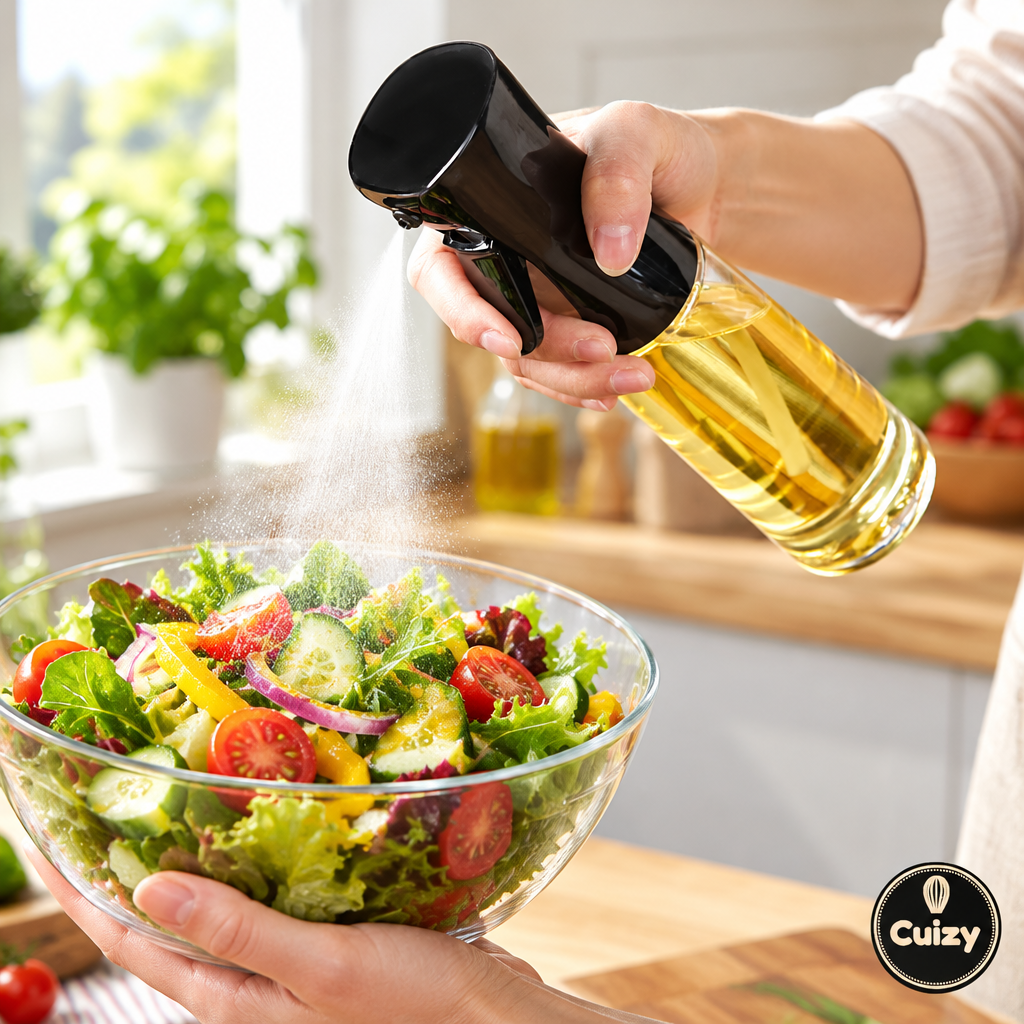 Pulvérisateur d'huile sur une salade