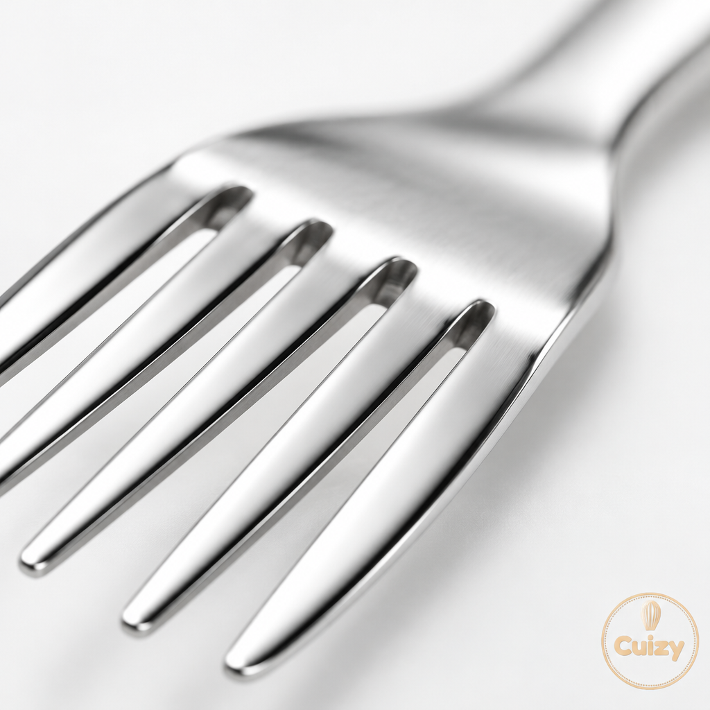 Détail des dents de la fourchette en inox