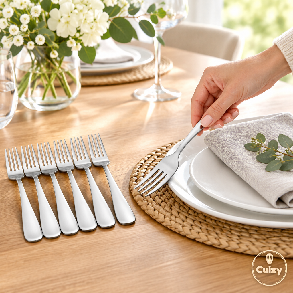 Fourchettes de table dressées sur la table