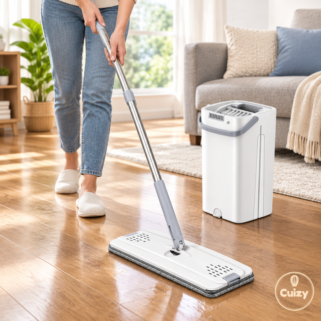 Balai serpillère plat en utilisation