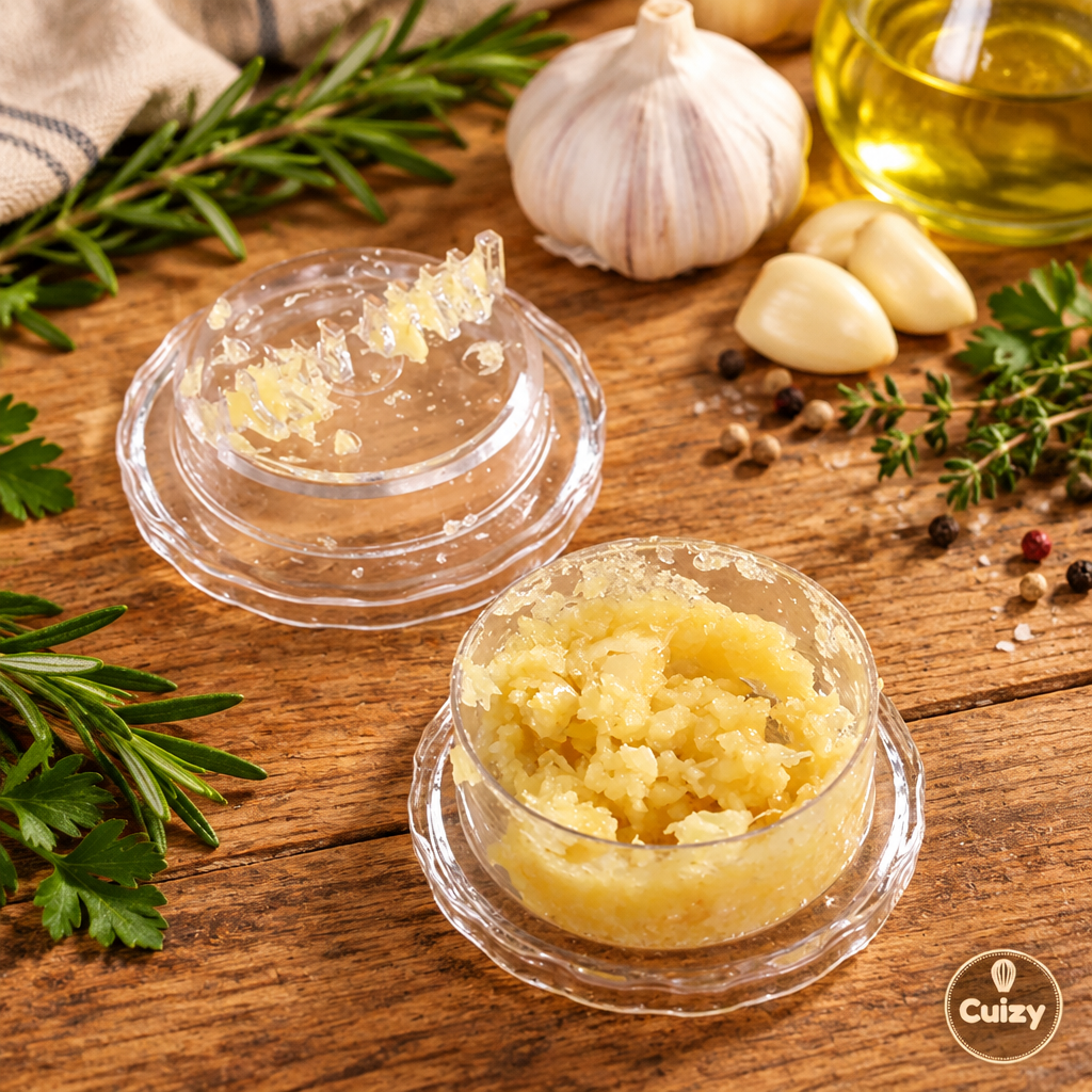 Hachoir à ail avec ail et huile d'olive