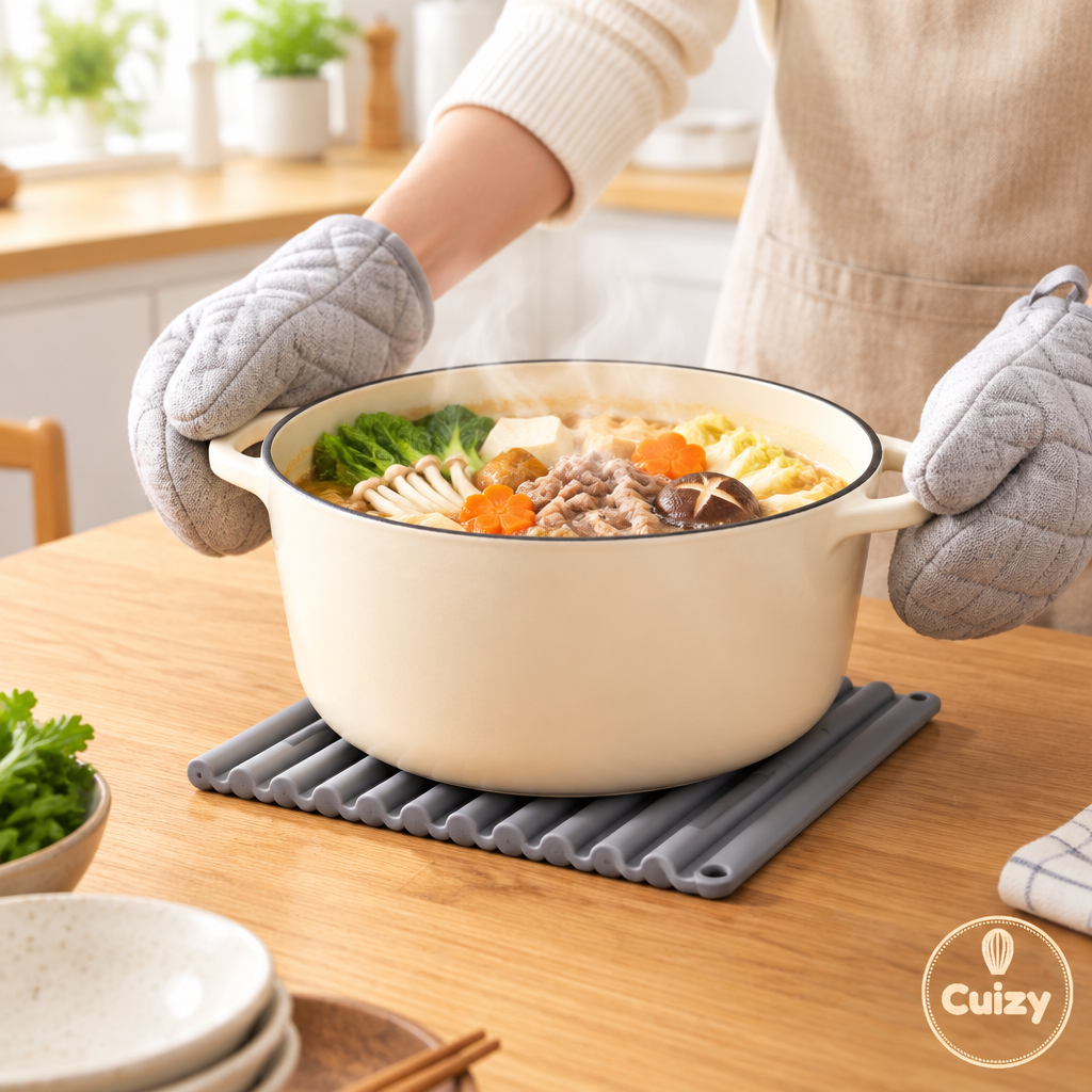 Dessous de plat silicone sous une casserole chaude