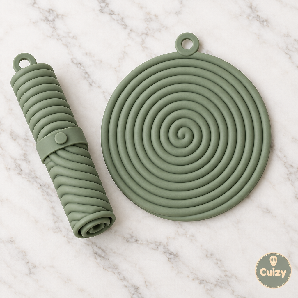 Dessous de plat silicone enroulé et déroulé