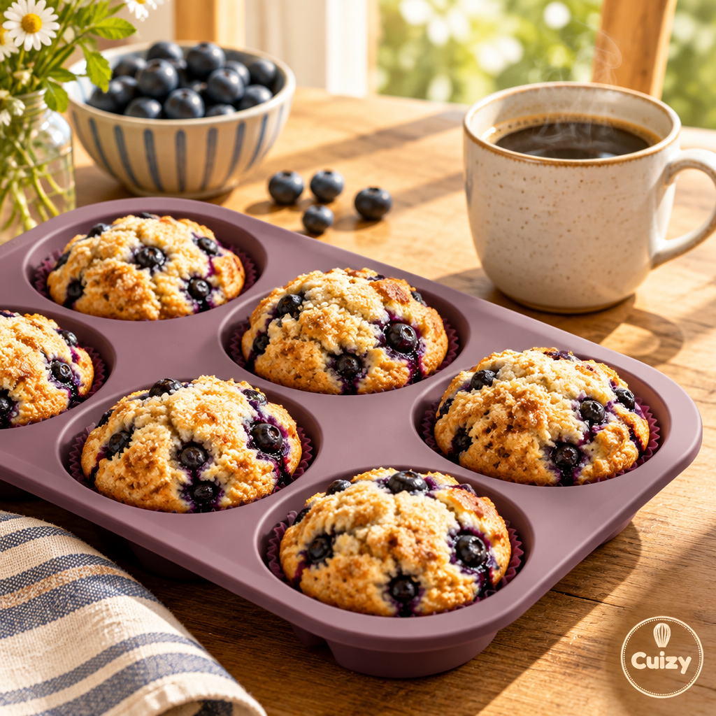 Moule à muffins et muffins aux myrtilles