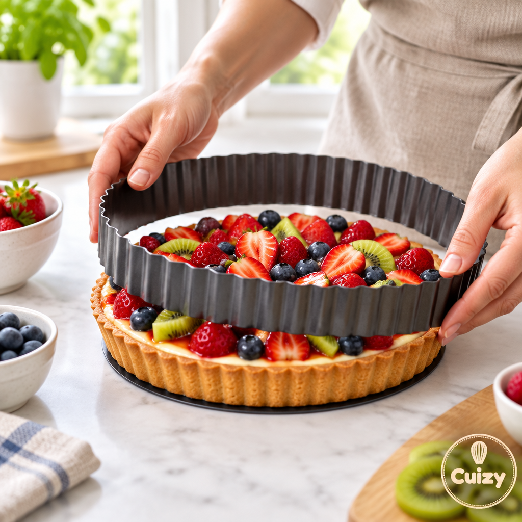 Démoulage d'une tarte aux fruits
