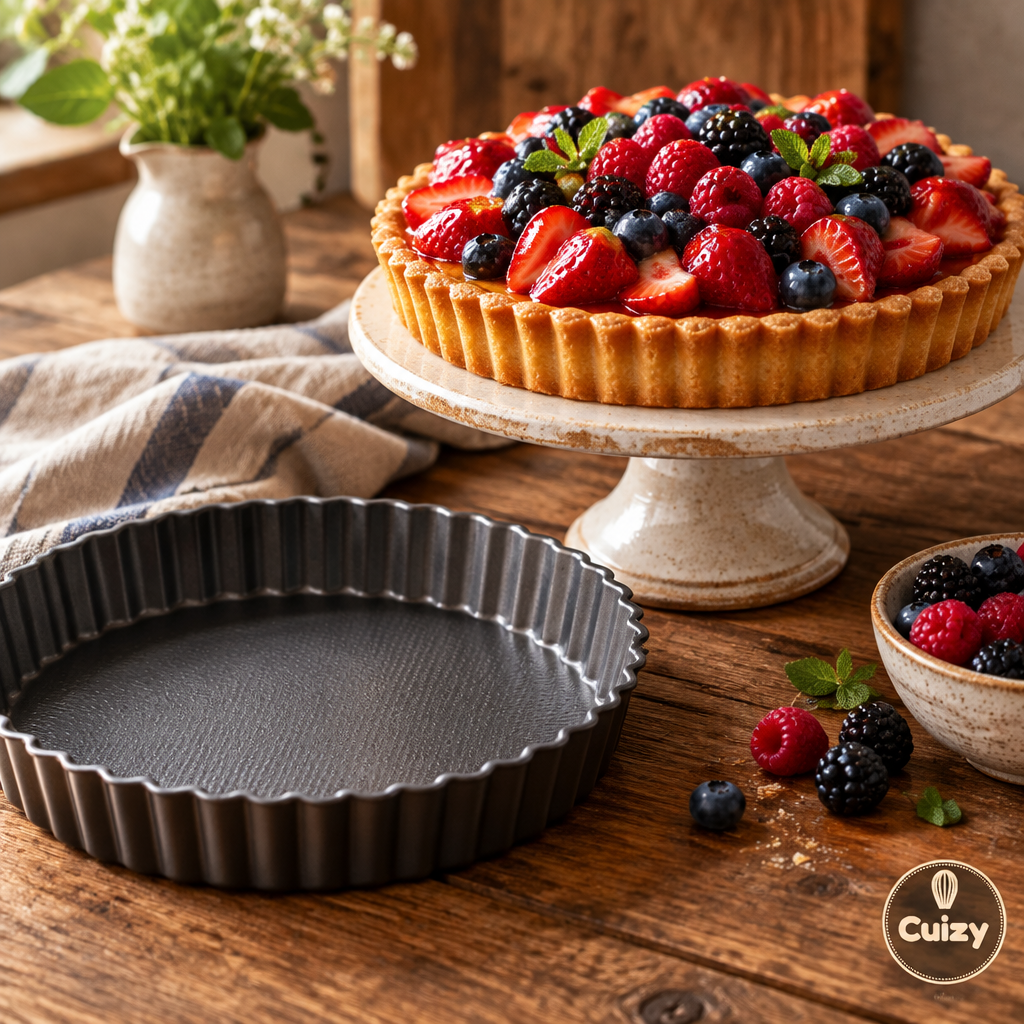 Moule à tarte avec tarte aux fruits