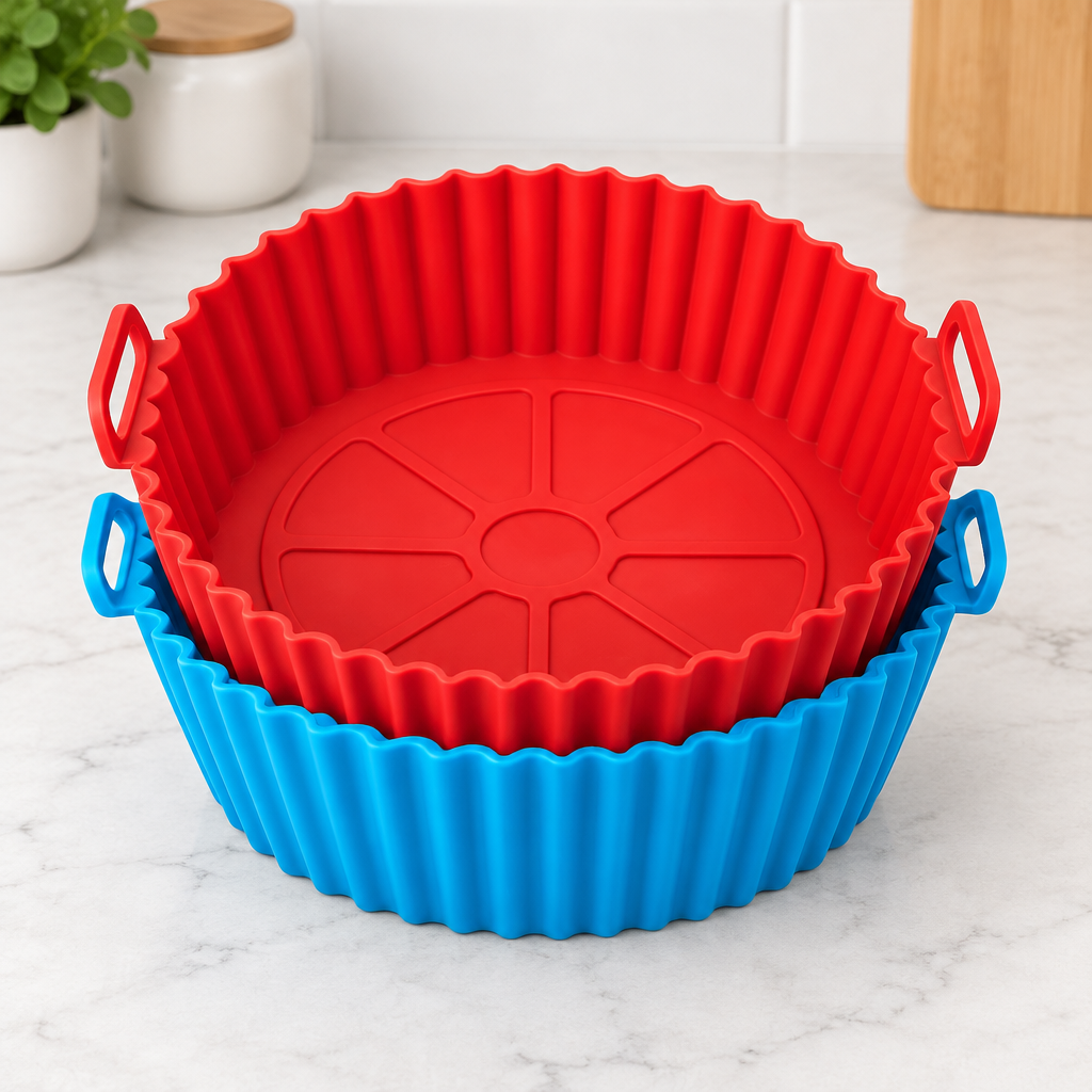 Paniers silicone rouge et bleu empilés
