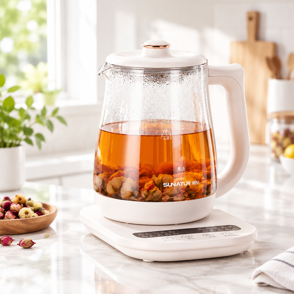 Cuizy Tea bouilloire en verre sur plan de travail en marbre
