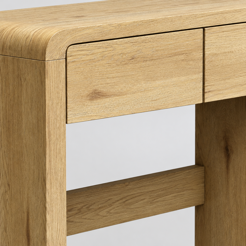 Console Cuizy en bois naturel 2 tiroirs vue rapprochée des matériaux