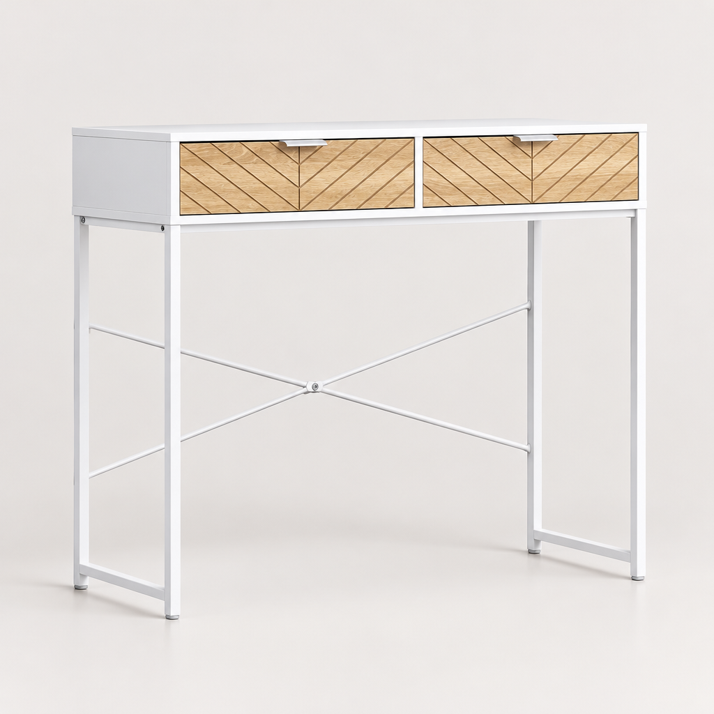 Console Cuizy blanche 2 tiroirs motif chevrons sur fond clair