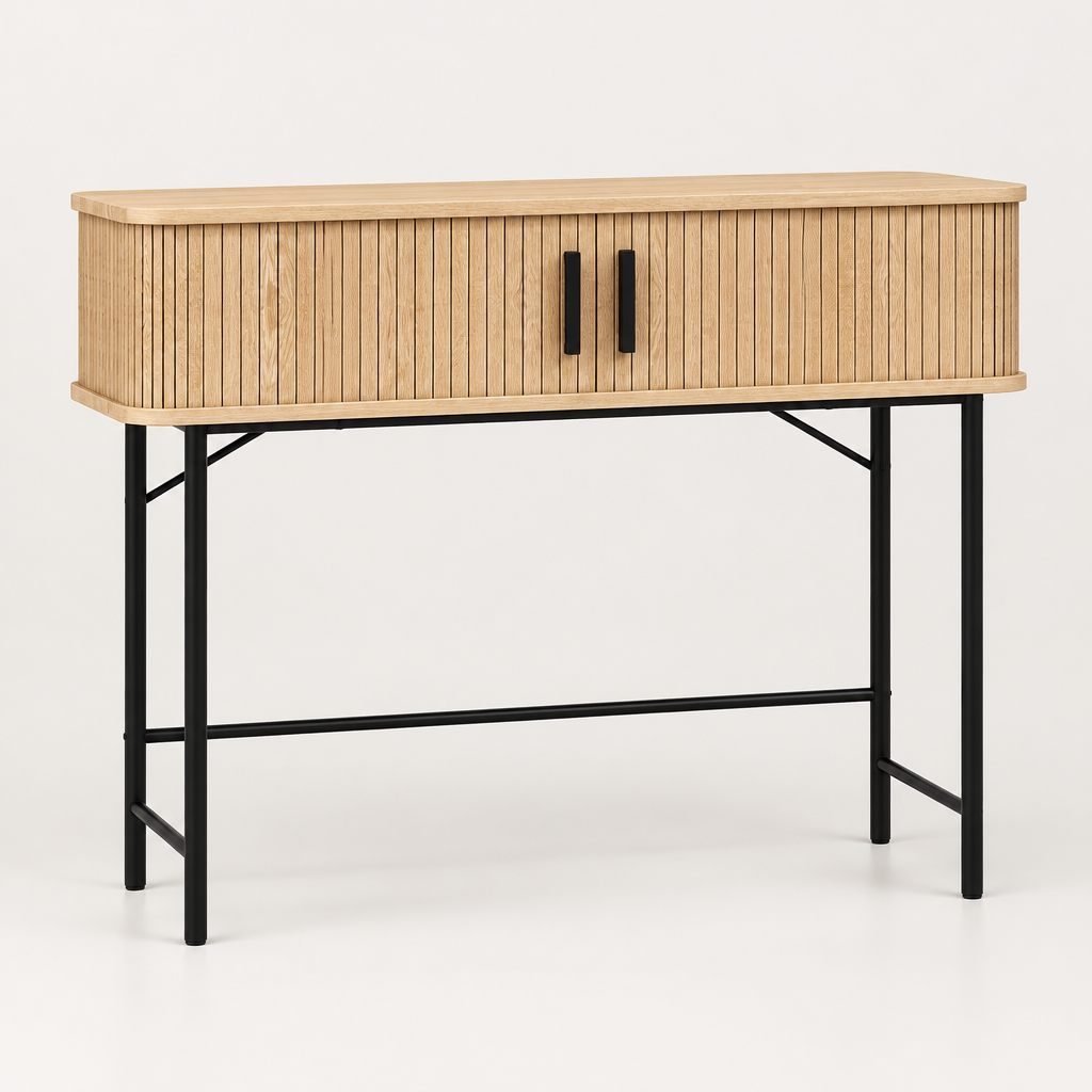 Console Cuizy à portes coulissantes chêne et noir sur fond clair