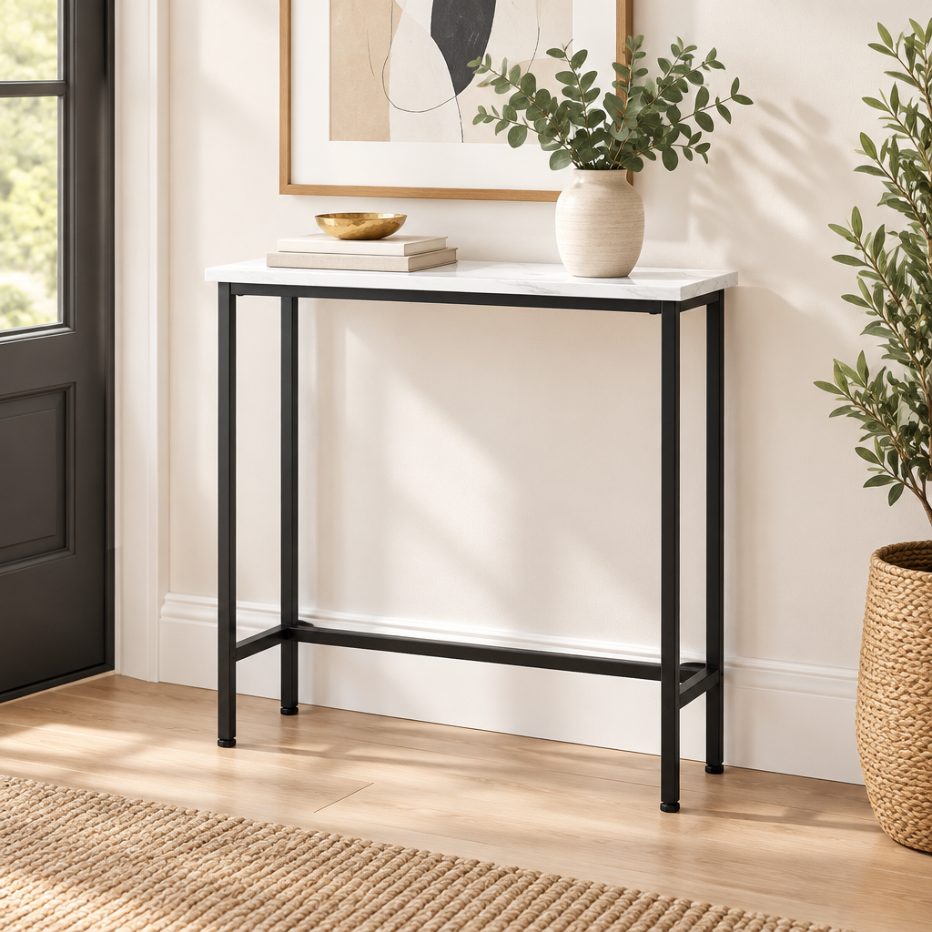 Console Cuizy effet marbre 75 cm en entrée lumineuse