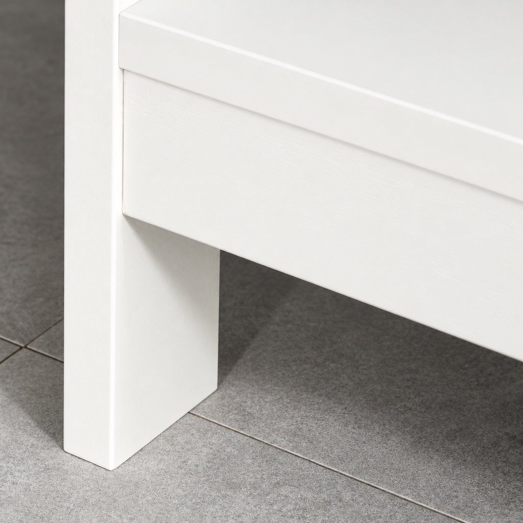 Console Cuizy blanche néo-rétro 2 tiroirs vue rapprochée des matériaux
