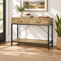 Console Cuizy industrielle 2 tiroirs aspect bois en entrée lumineuse