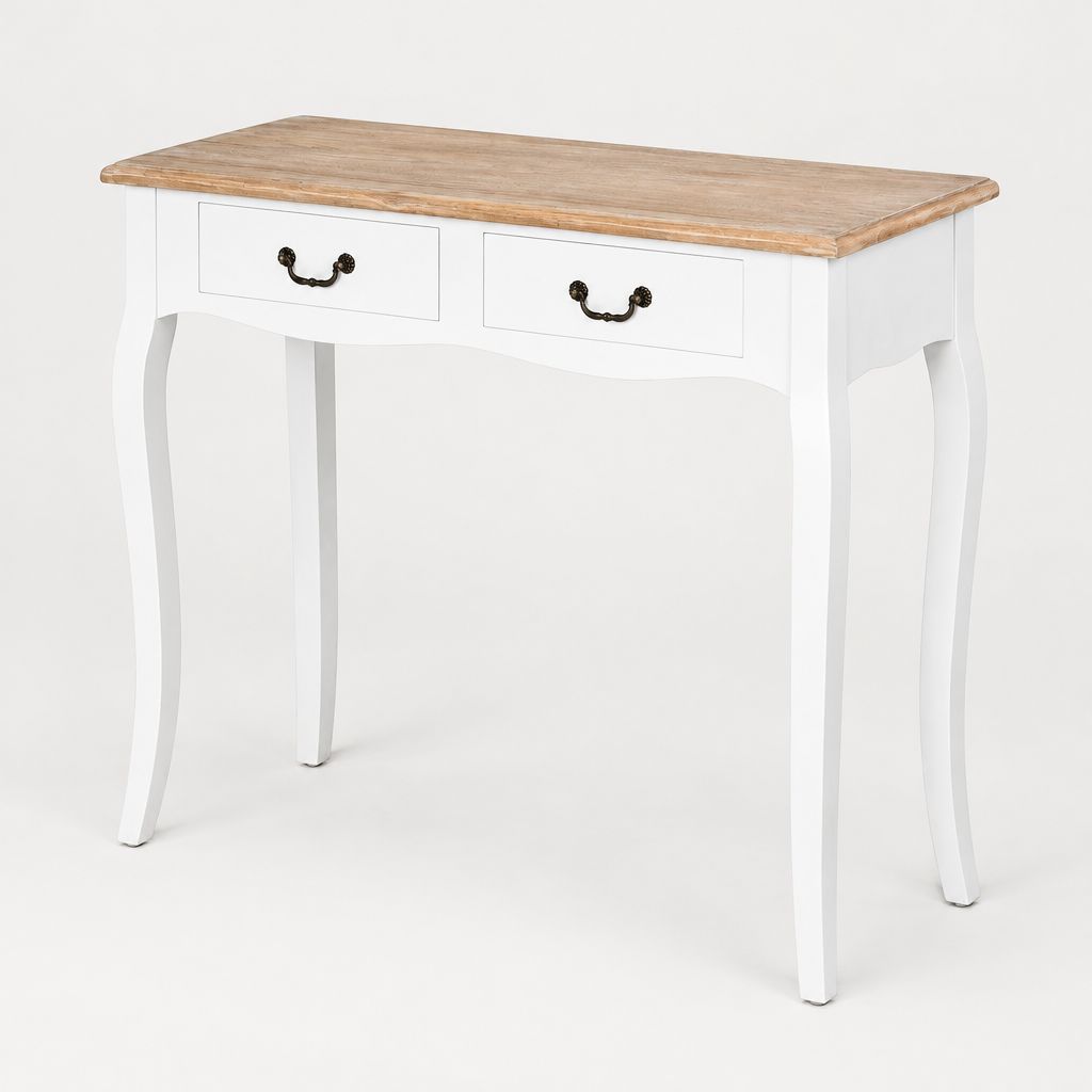 Console Cuizy blanche style mexicain 2 tiroirs sur fond clair