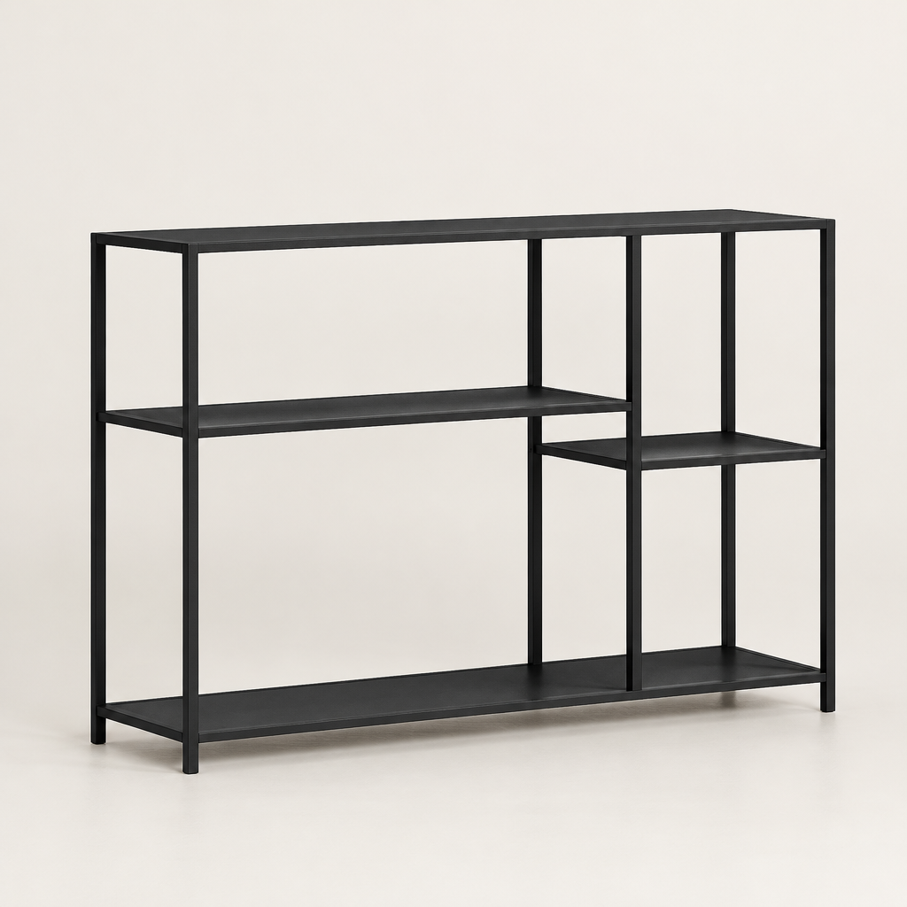 Console Cuizy industrielle noire 4 niveaux sur fond clair