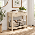 Console Cuizy bois naturel 2 tiroirs rainurés en entrée lumineuse