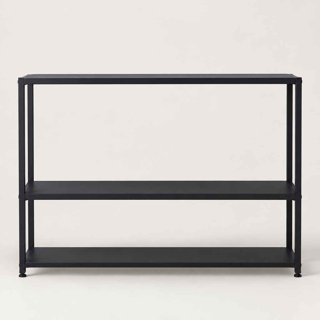 Console Cuizy acier noir 2 étagères sur fond clair