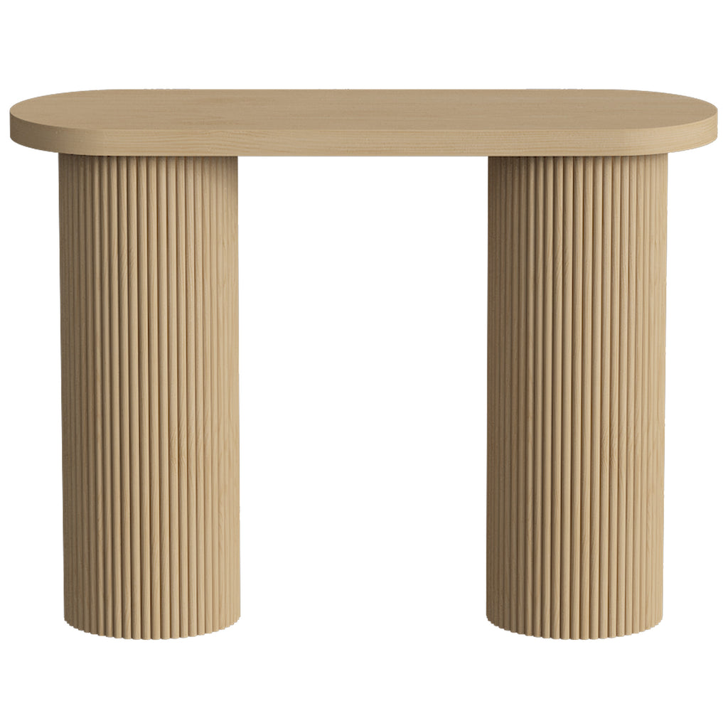 Table Console Cannelée, Rangement Dissimulé, Pieds Colonnes, Style Rustique, Console d'Entrée Étroite, 103x35x80cm Chêne