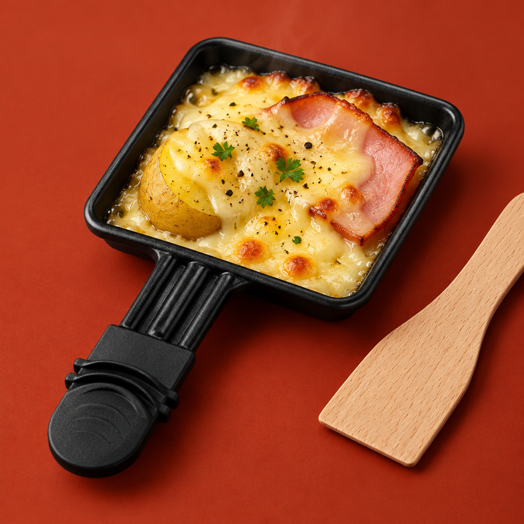 Poêlons raclette Cuizy Melt sur fond terracotta