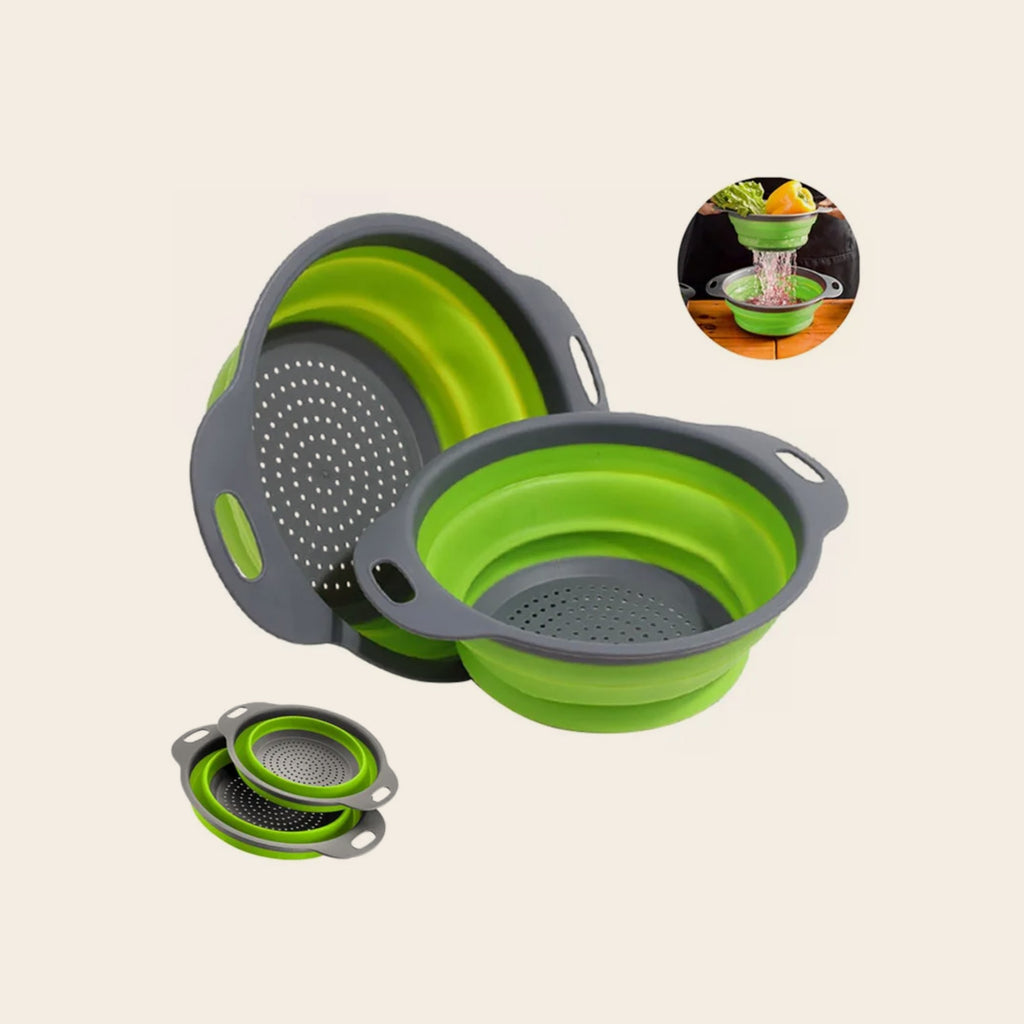 Panier passoire pliable pour fruits et légumes sur fond neutre
